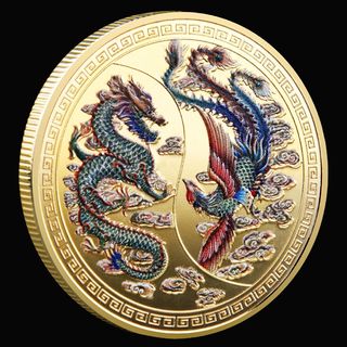 🇨🇳2 MONEDAS DE DRAGON Y FENIX BAÑADAS EN ORO