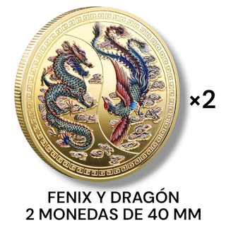 🇨🇳2 MONEDAS DE DRAGON Y FENIX BAÑADAS EN ORO