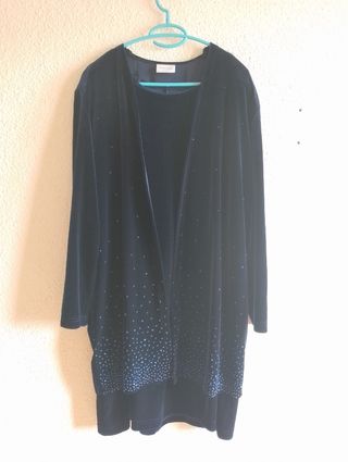 Vestido azul marino de terciopelo con chaqueta