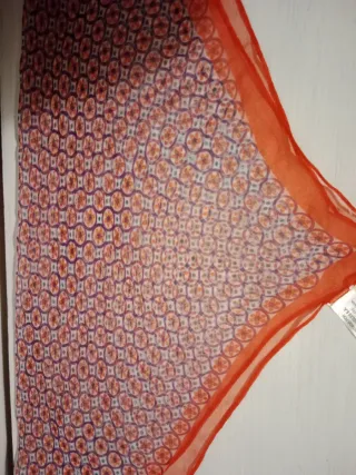 Pañuelo seda estampado naranja y morado