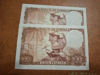 Pareja Billetes 100 Pesetas 1965 sin serie