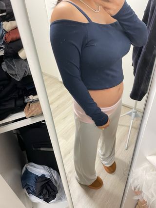 Top Hombros Descubiertos Azul Talla Única