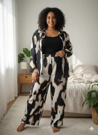 Conjunto pijama camisón y pantalón estampado