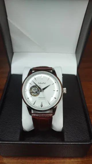 Reloj Seiko Mod Presage Blanco Marrón Open Heart