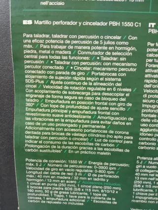 1550W Martillo Taladro Parkside