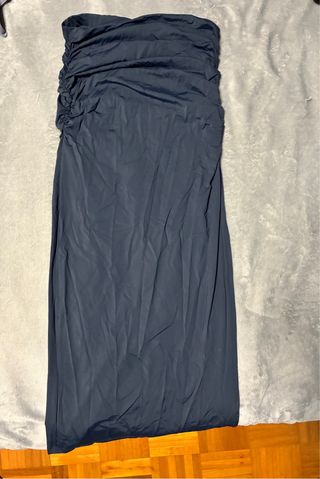 Falda larga azul fruncida