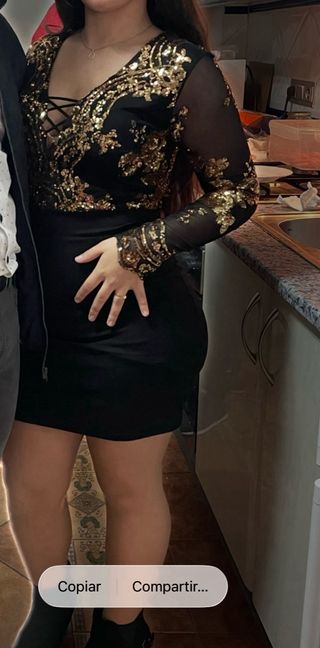 Vestido fiesta negro y dorado