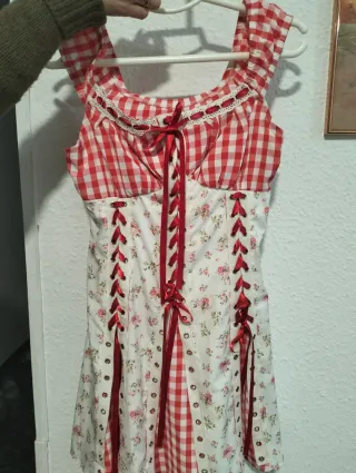 Vestido cuadros y flores con lazos (NO ENVÍO)