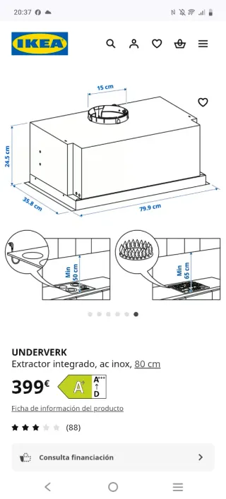 Campana extractora integrable IKEA 80 cm NUEVA