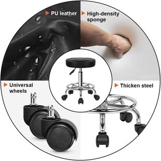 Taburete Giratorio Ajustable Negro/Plateado