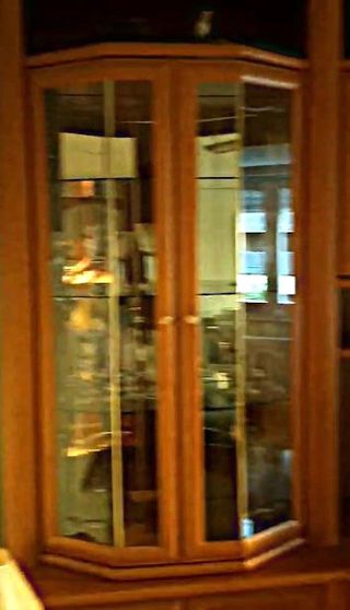 Mueble de salón madera y cristal.