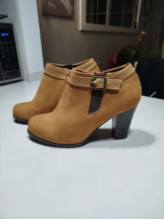 Botines tacón mujer beige/marrón