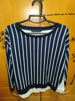 Blusa Zara Basic Rayas Azul Talla XL