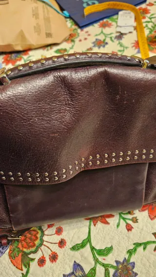 Bolso Zara Piel Tachuelas granate