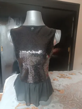 Top fiesta lentejuelas negro/plata y oro