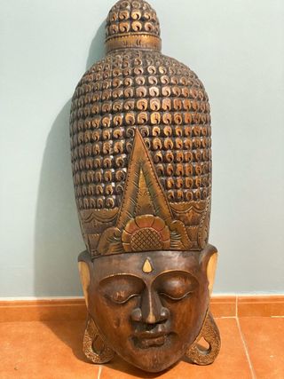 Cabeza Buda Madera Tallada
