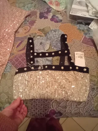 Top corto paillettes e perle