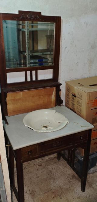 Palanganero antiguo madera y mármol