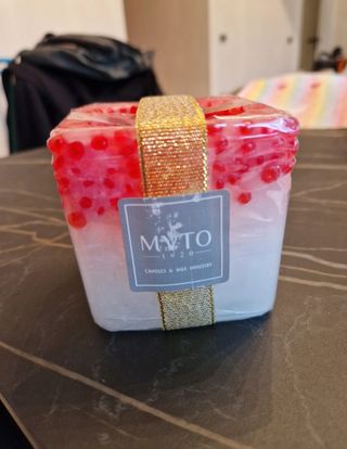 Candela cereria Nicola Muto mis. 7x7 bianca rossa