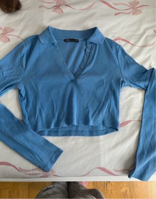 Top Zara manga larga azul