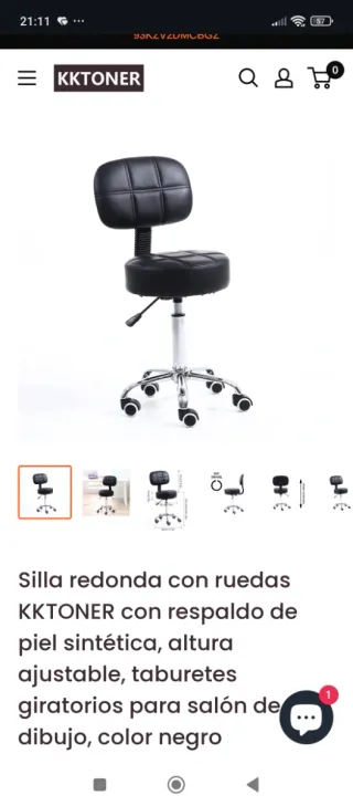 Silla giratoria redonda con respaldo negra  nueva