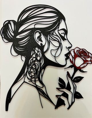 Decorazione Line Art Donna Fiore Rosso 3D PRINT