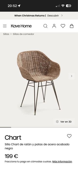 Silla ratán Kave Home patas negras