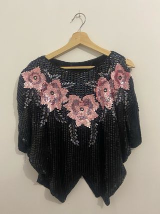 Top lentejuelas vintage fiesta negro
