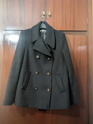 Abrigo de paño mujer negro