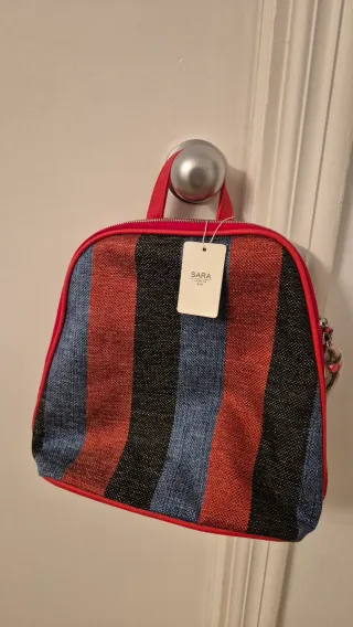Mochila SARA rayas azul y rojo