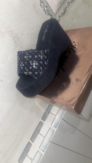 Zapatos de cuña Rocada denim con lentejuelas