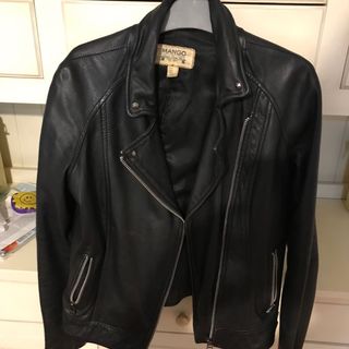 Cazadora cuero Mango mujer negra