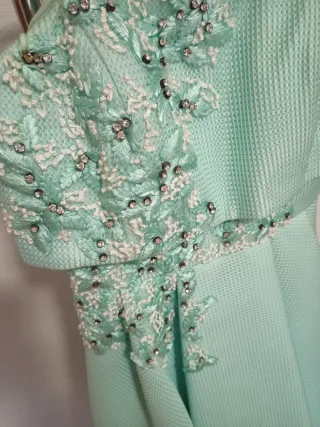 Vestido invitada teal y blanco, S/M
