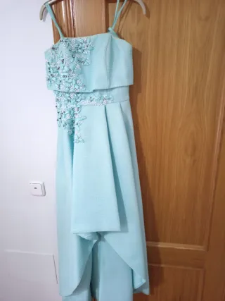 Vestido invitada teal y blanco, S/M