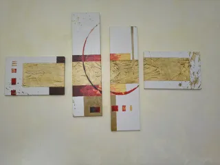 Set 4 Quadri Moderni Oro e Bianco