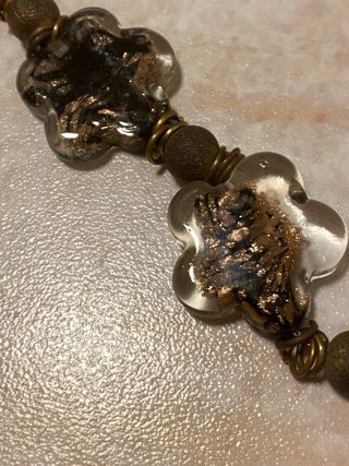 Bracciale Vetro Fiore Nero Oro Vintage