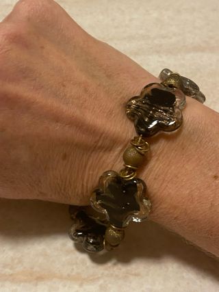 Bracciale Vetro Fiore Nero Oro Vintage