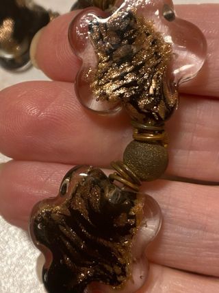 Bracciale Vetro Fiore Nero Oro Vintage