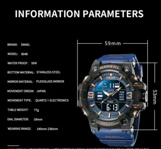 Reloj SMAEL Deportivo Analógico Digital Azul