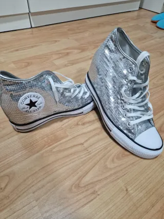 Converse Plata Lentejuelas Cuña