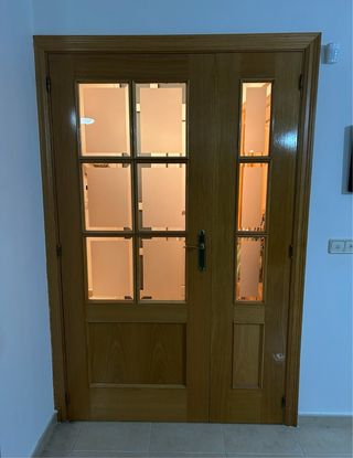 Puerta doble madera con cristal