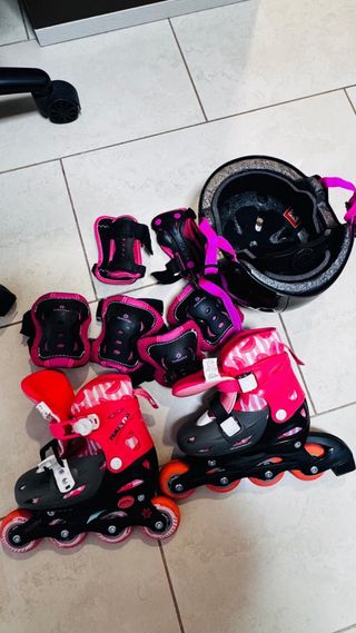 Patines niña con protecciones y casco talla30a33