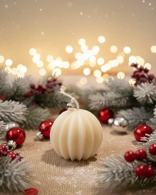 Vela Bolinha Listrada | Vela Natal | Cera de Soja