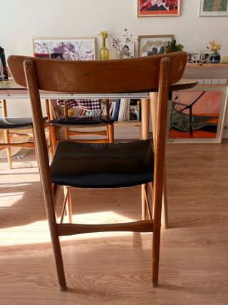 4 Sillas Vintage Madera y Cuero