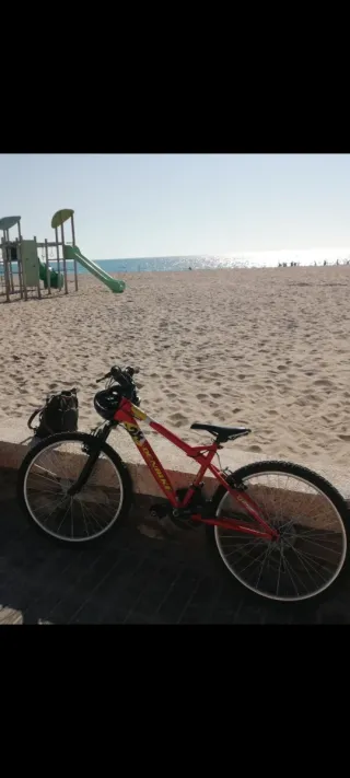 Bicicleta de montaña roja con marchas
