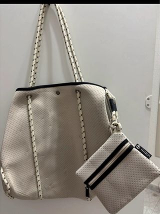 Bolso Neopreno Grande Beige y Negro