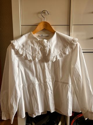 Blusa Zara Blanca Cuello Volante Talla 34