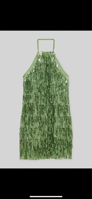 Vestido lentejuelas verde con flecos
