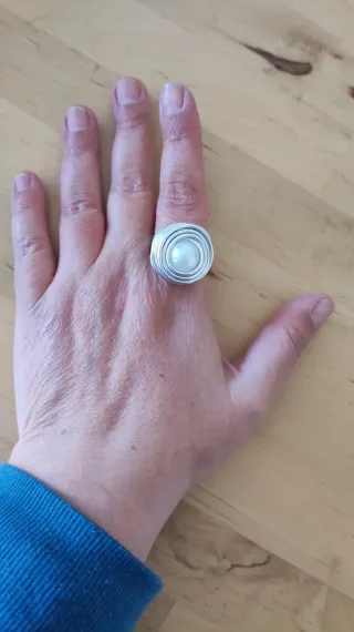 Anillo Plata y Perla Ajustable