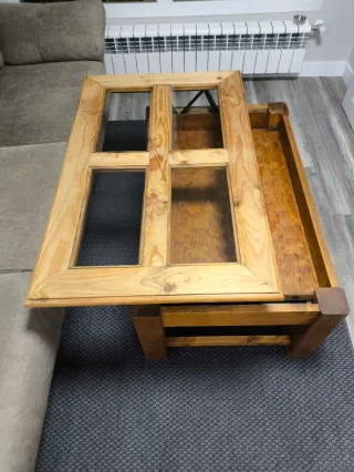 Mesa de centro elevable madera y cristal